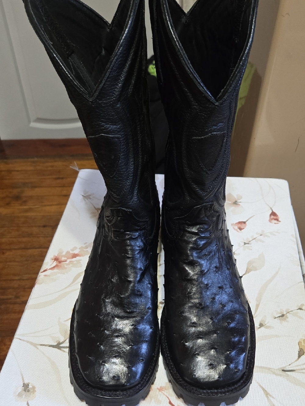 Ostrich Genuine Leather Black Boots Size 9.5